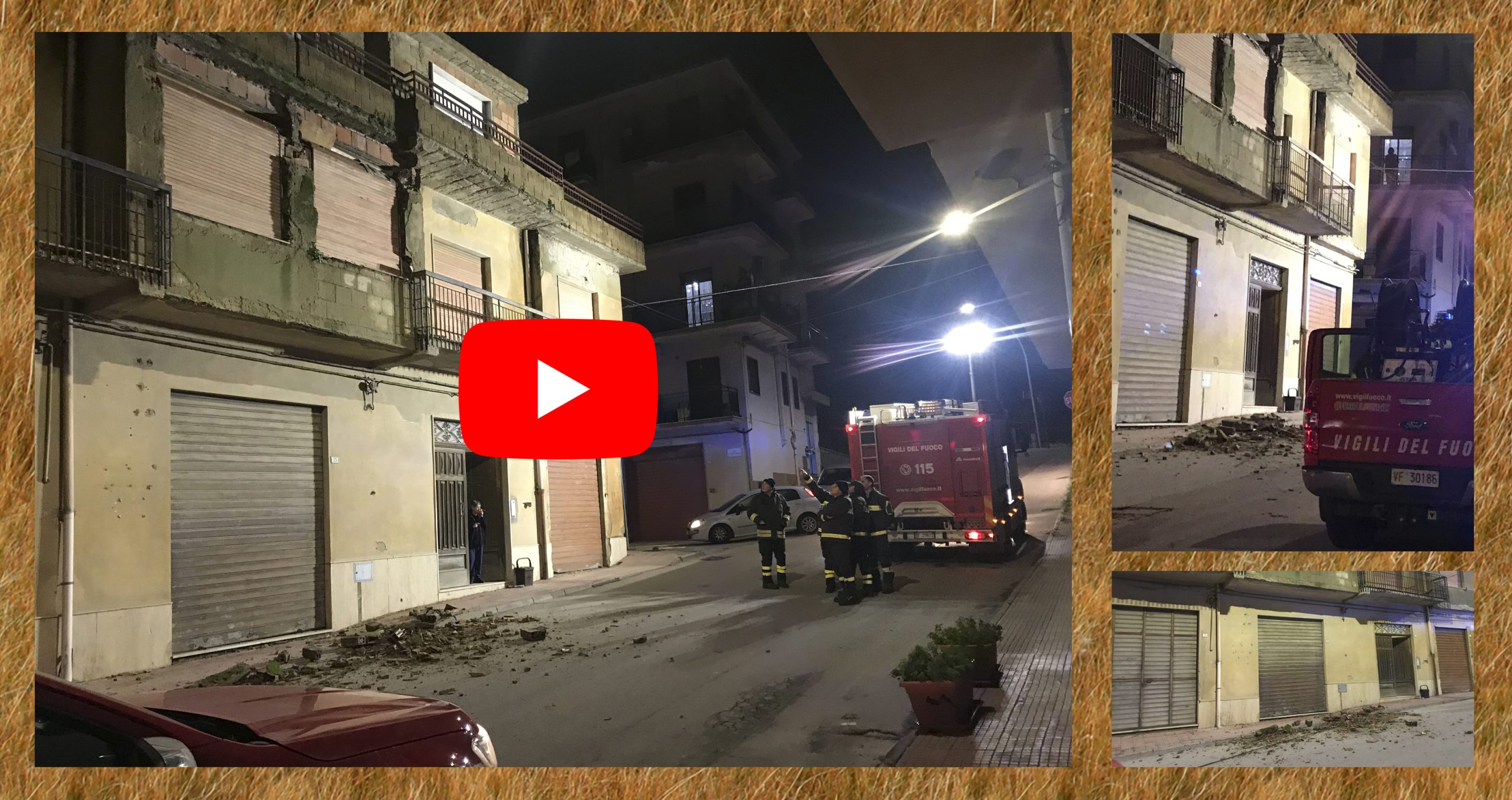 Continuano i disastri a Canicattì: crolla una parte di facciata in Via Nuoro (Video)