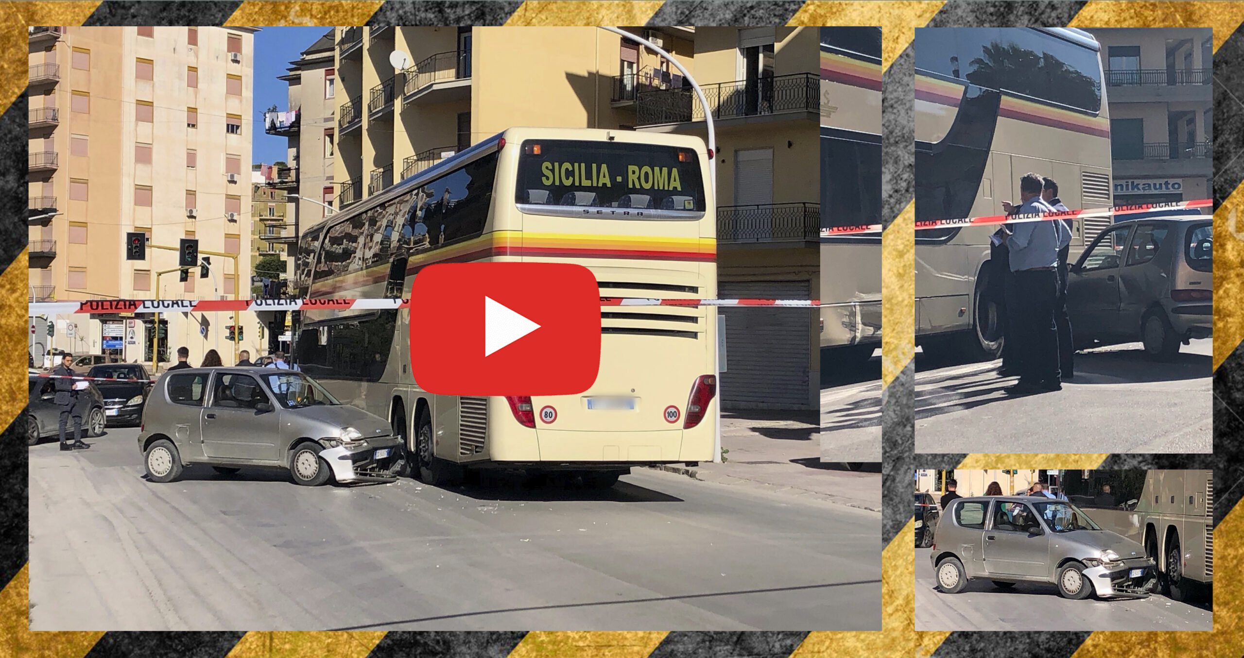Canicattì: pauroso scontro tra macchina e autobus (Video)